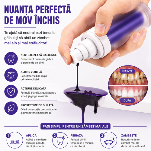 Pastă de Dinți Mov pentru Albire Instantă – Efect Vizibil în 60 Secunde